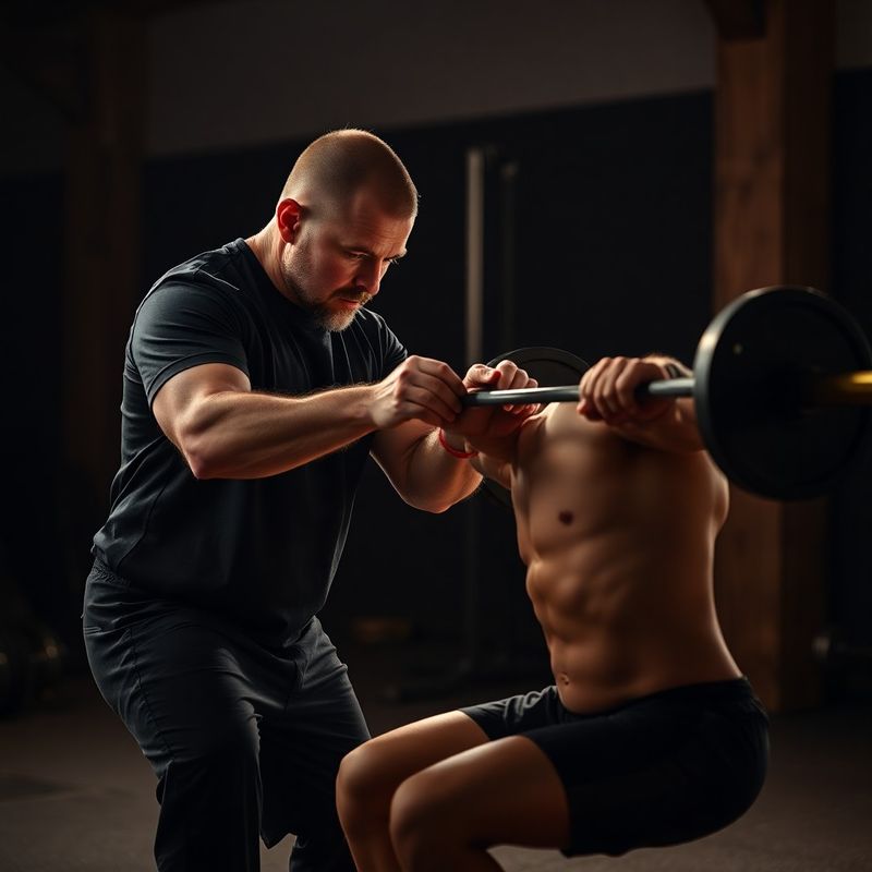 Mercer Group coach correcting an athlete's squat form with a banded cue