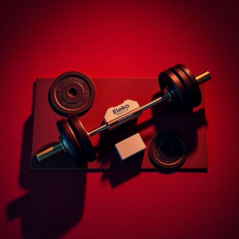 Flat-lay of Eleiko competition barbells, calibrated weight plates, and chalk block