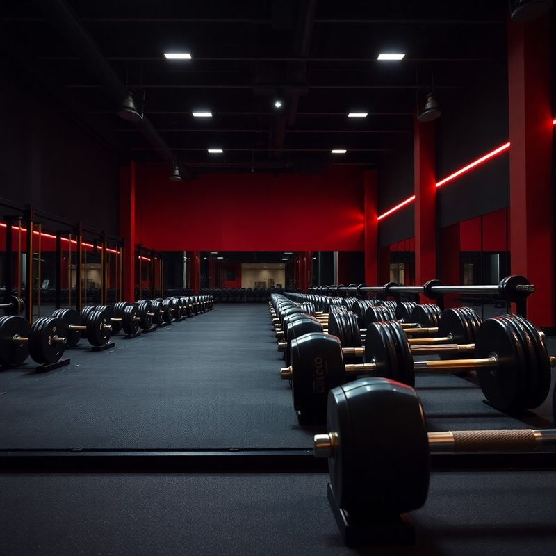 Mercer Group strength floor at night with Eleiko barbells under coral accent lighting