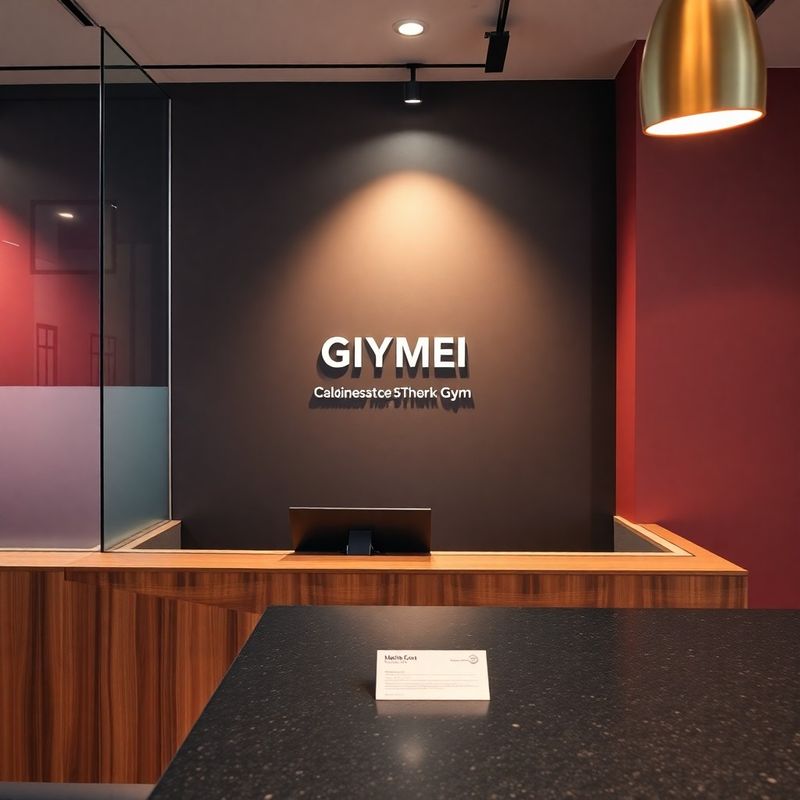 Mercer Group reception desk with coral accent wall and membership card on stone counter